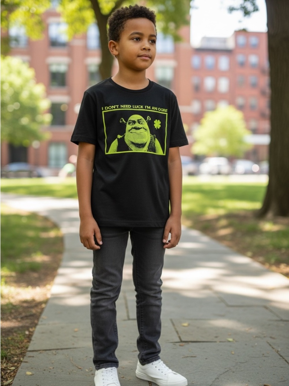 Hybrid Apparel Kids Black T-Shirt with Neon Green Shrek Graphic size XS 4/5 NWT
